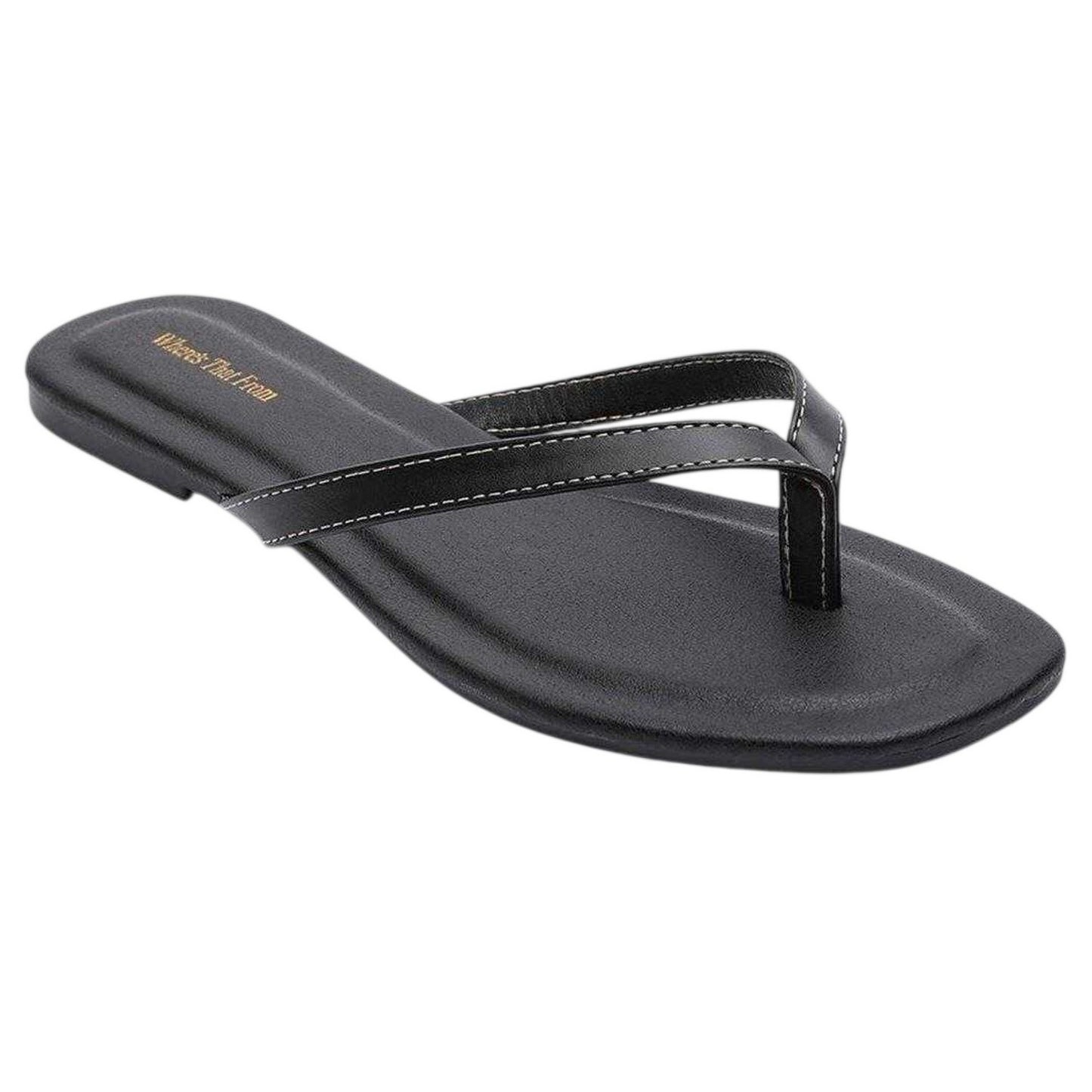 Black - Front - Where´s That From Womens-Ladies Contrast Detail Faux Leather Flat Flip Flops