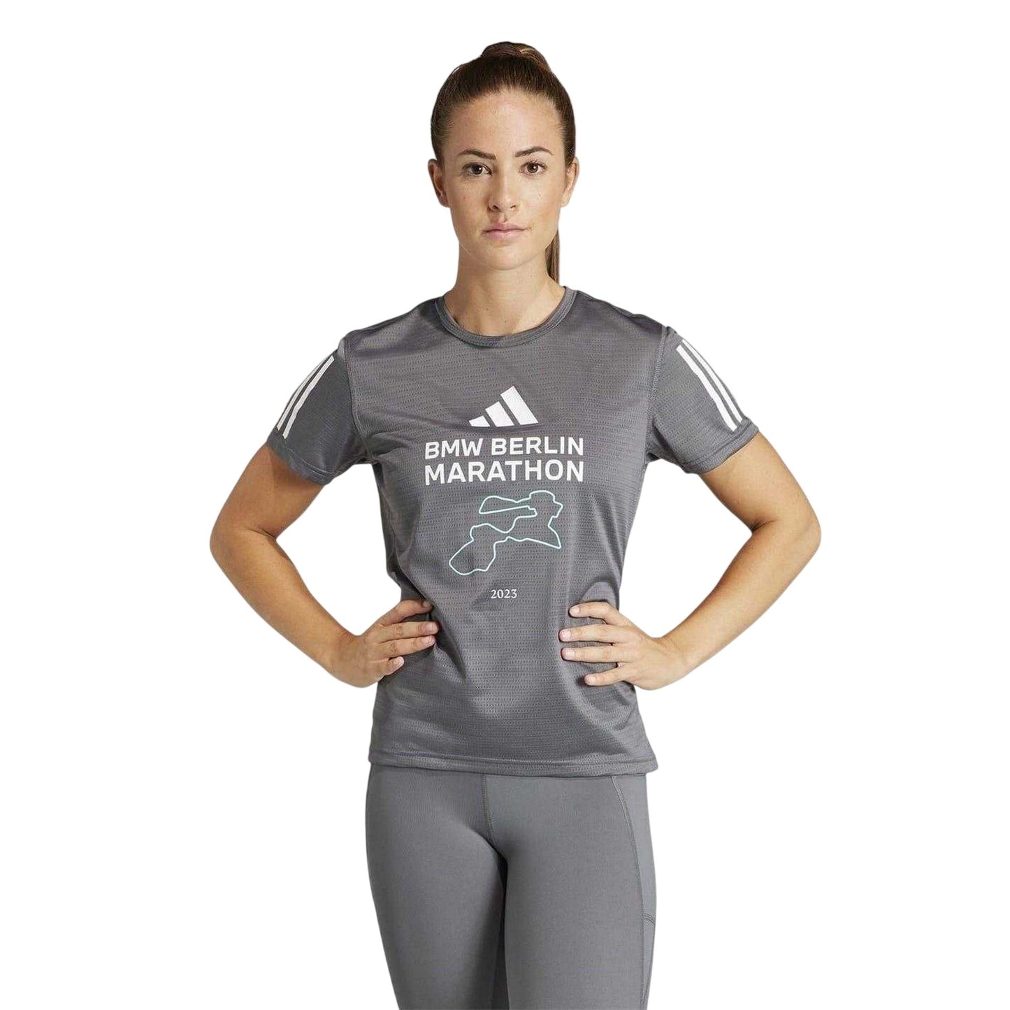 Grey - Side - Adidas Womens-Ladies Berlin Marathon 2023 BMW T-Shirt