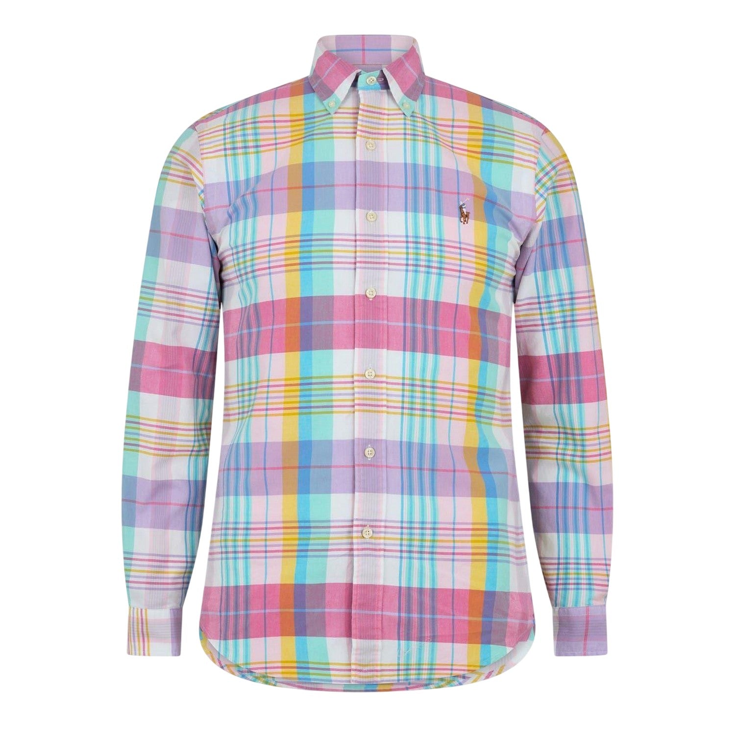 Pink-White-Pastel Green - Front - Ralph Lauren Mens Plaid Button-Down Shirt