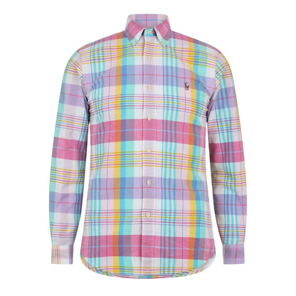 Pink-White-Pastel Green - Front - Ralph Lauren Mens Plaid Button-Down Shirt