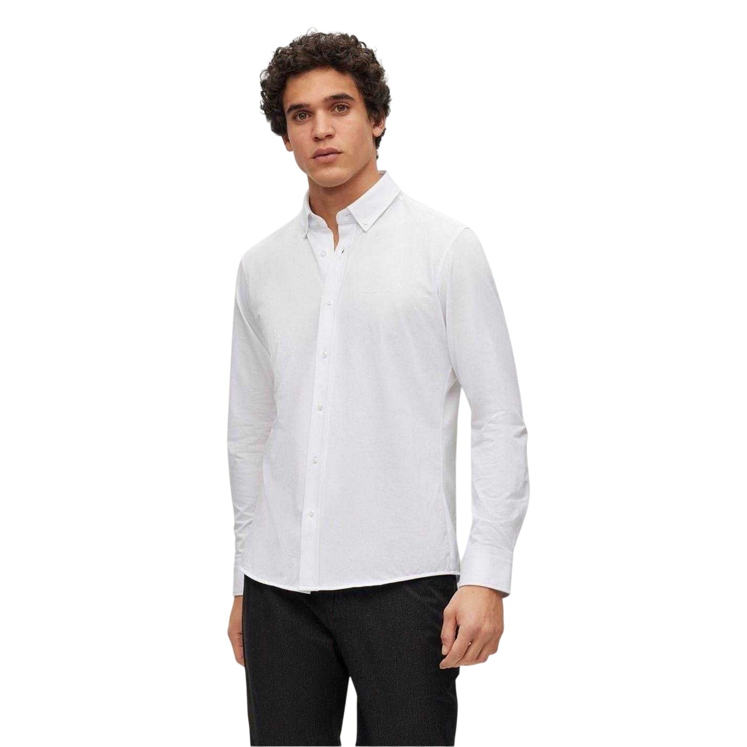 White - Side - Boss Mens Joe Oxford Regular Long-Sleeved Button-Down Shirt