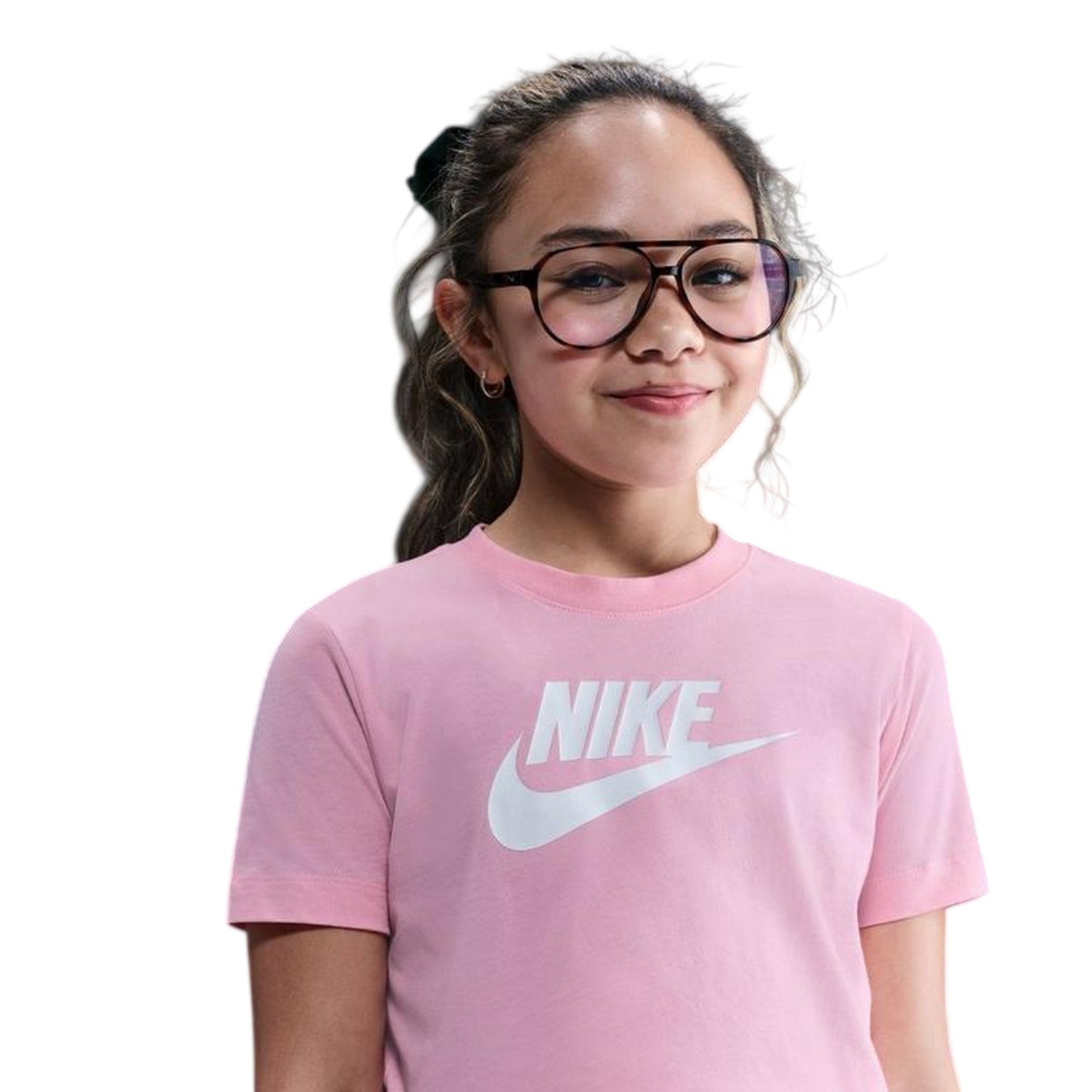 Pink - Side - Nike Childrens-Kids Futura Swoosh Boxy T-Shirt