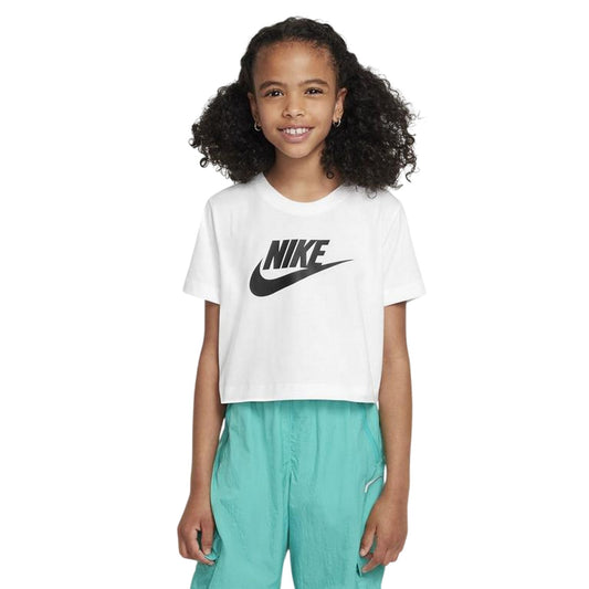 White-Black - Front - Nike Childrens-Kids Futura Swoosh Boxy T-Shirt