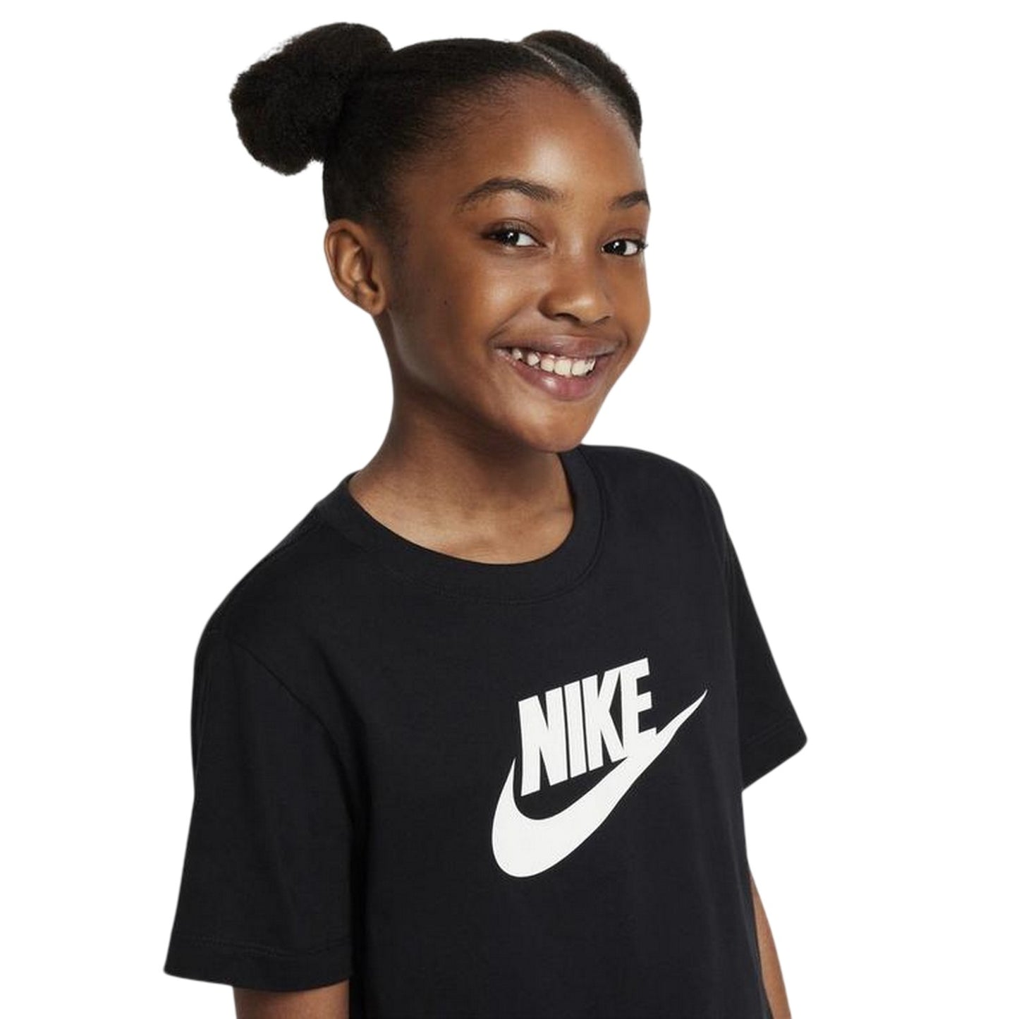 Black - Side - Nike Childrens-Kids Futura Swoosh Boxy T-Shirt