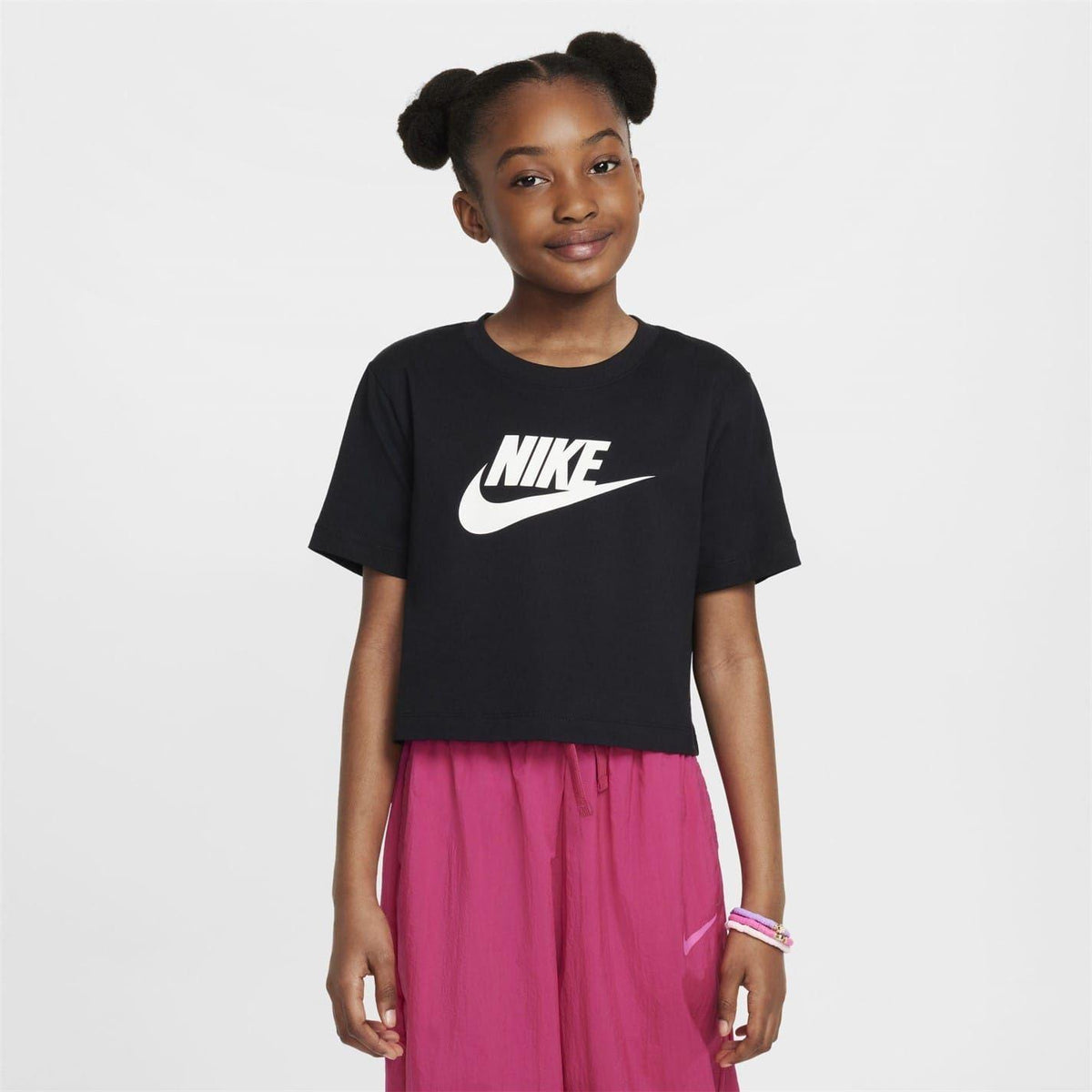 Black-White - Front - Nike Childrens-Kids Futura Swoosh Boxy T-Shirt