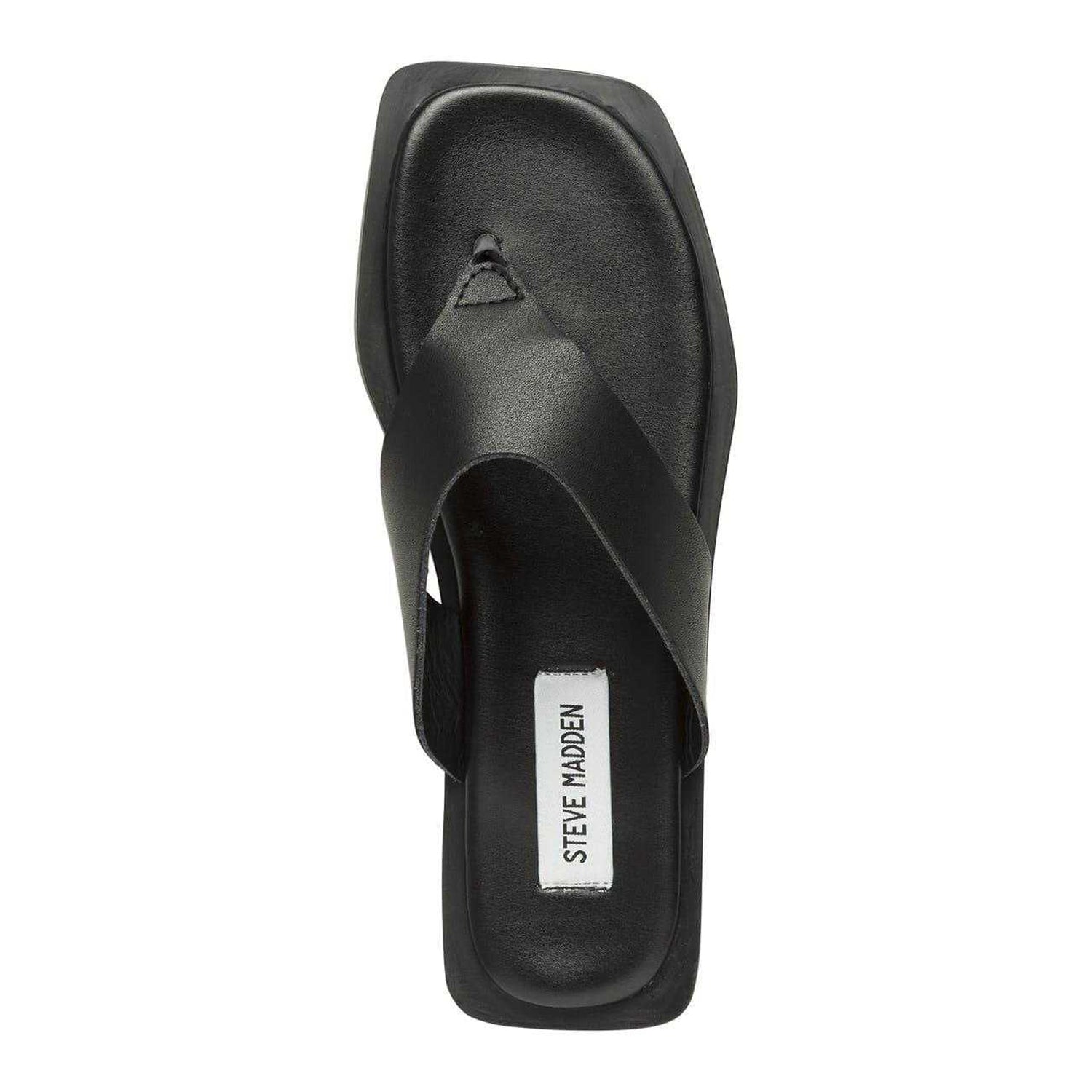 Black - Side - Steve Madden Womens-Ladies Leather Square Toe Casual Flip Flops