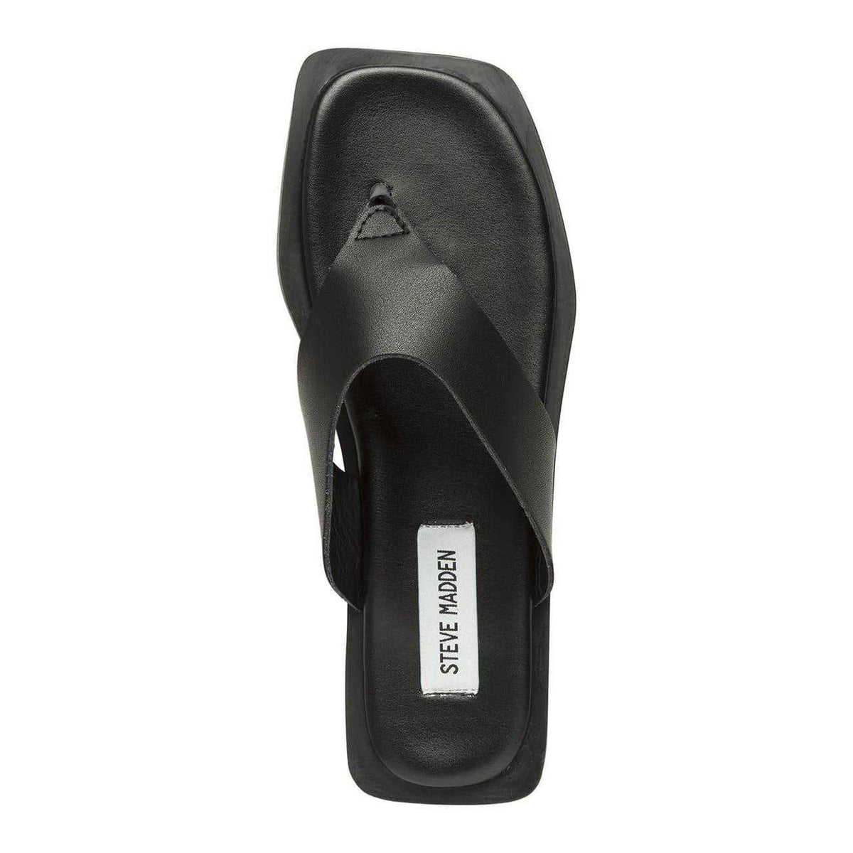 Black - Side - Steve Madden Womens-Ladies Leather Square Toe Casual Flip Flops