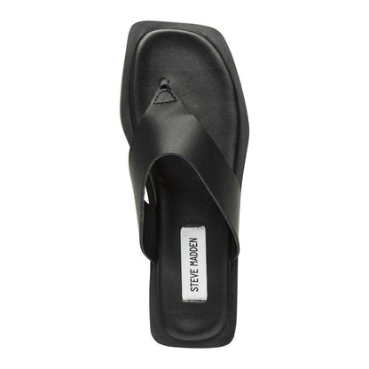 Black - Side - Steve Madden Womens-Ladies Leather Square Toe Casual Flip Flops