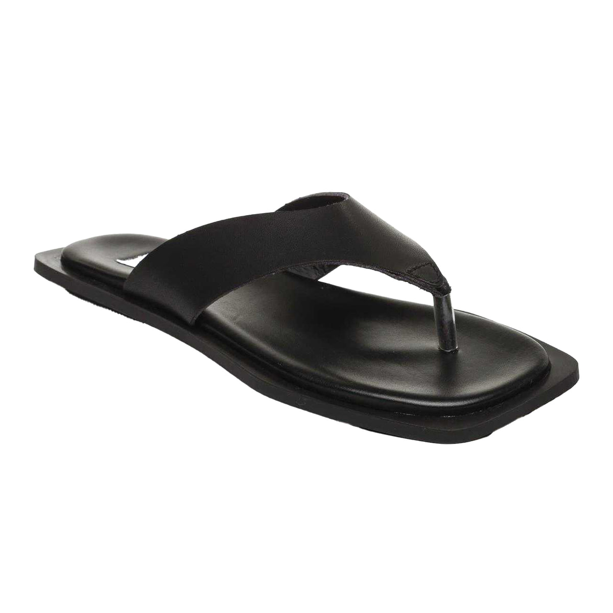 Black - Pack Shot - Steve Madden Womens-Ladies Leather Square Toe Casual Flip Flops