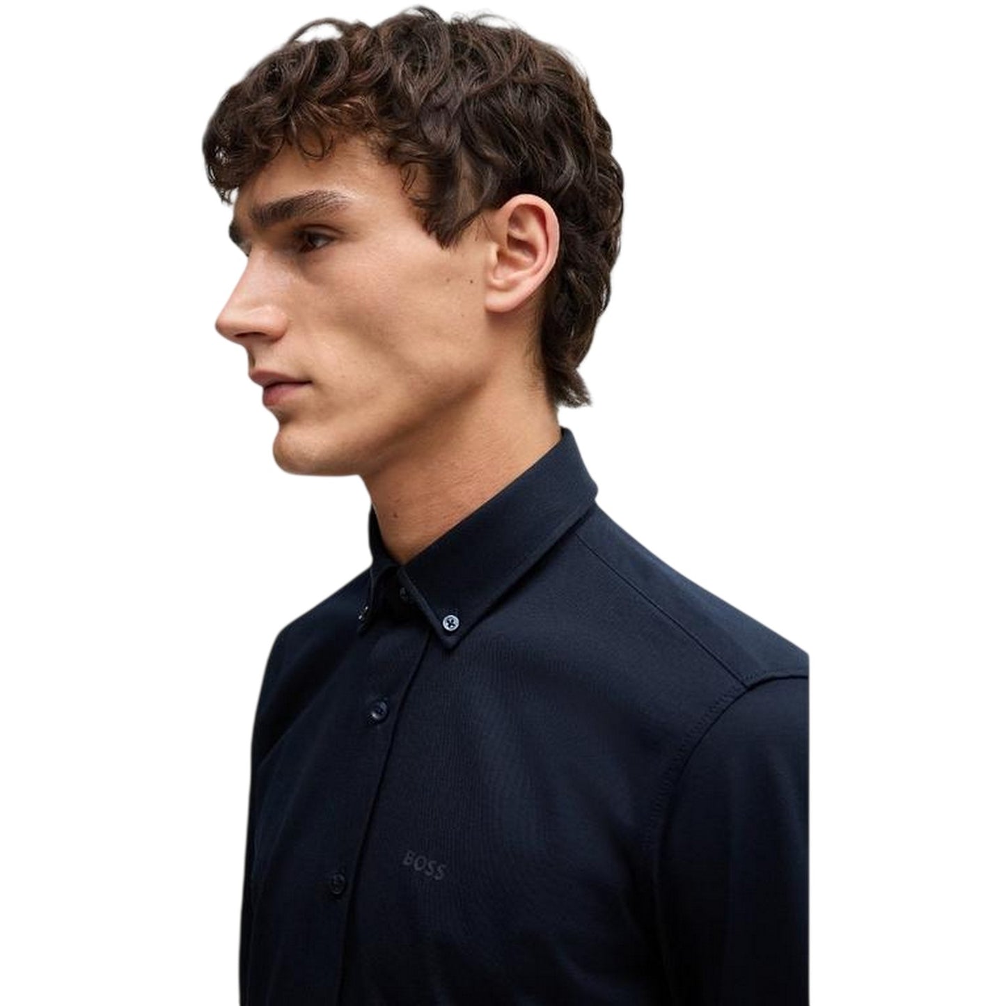 Blue - Side - Boss Mens Jo Embroidered Long-Sleeved Button-Down Shirt