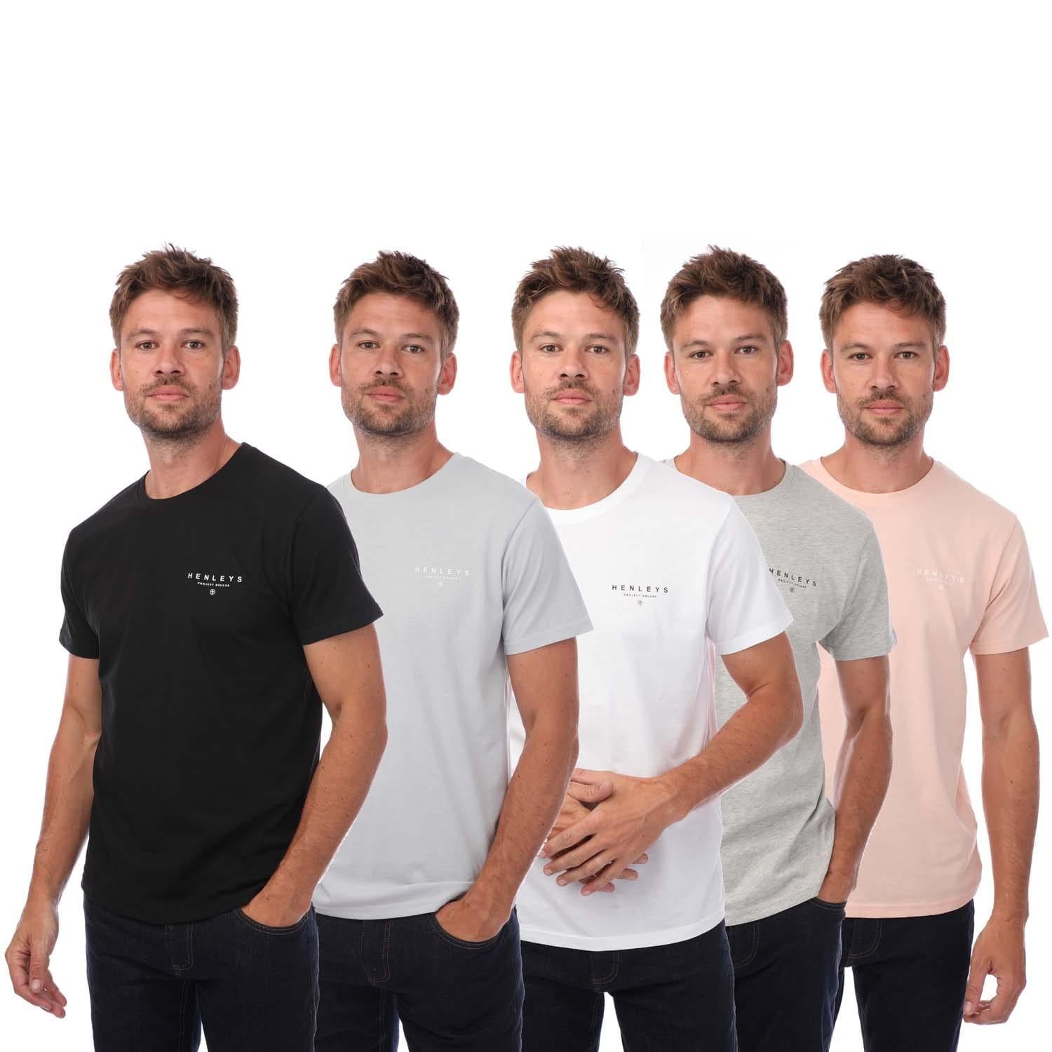 Multicoloured - Front - Henleys Mens Hencing T-Shirt (Pack of 5)