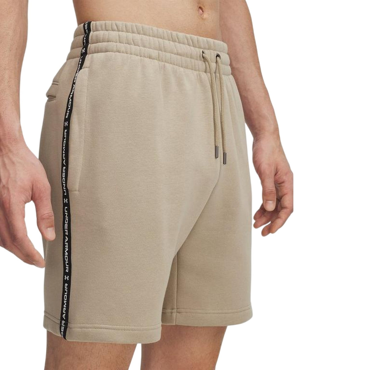 Marine OD Green - Side - Under Armour Mens Icon Fleece Taped Sweat Shorts