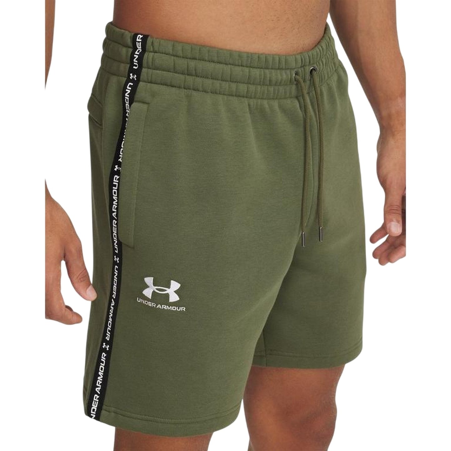 Khaki - Side - Under Armour Mens Icon Fleece Taped Sweat Shorts