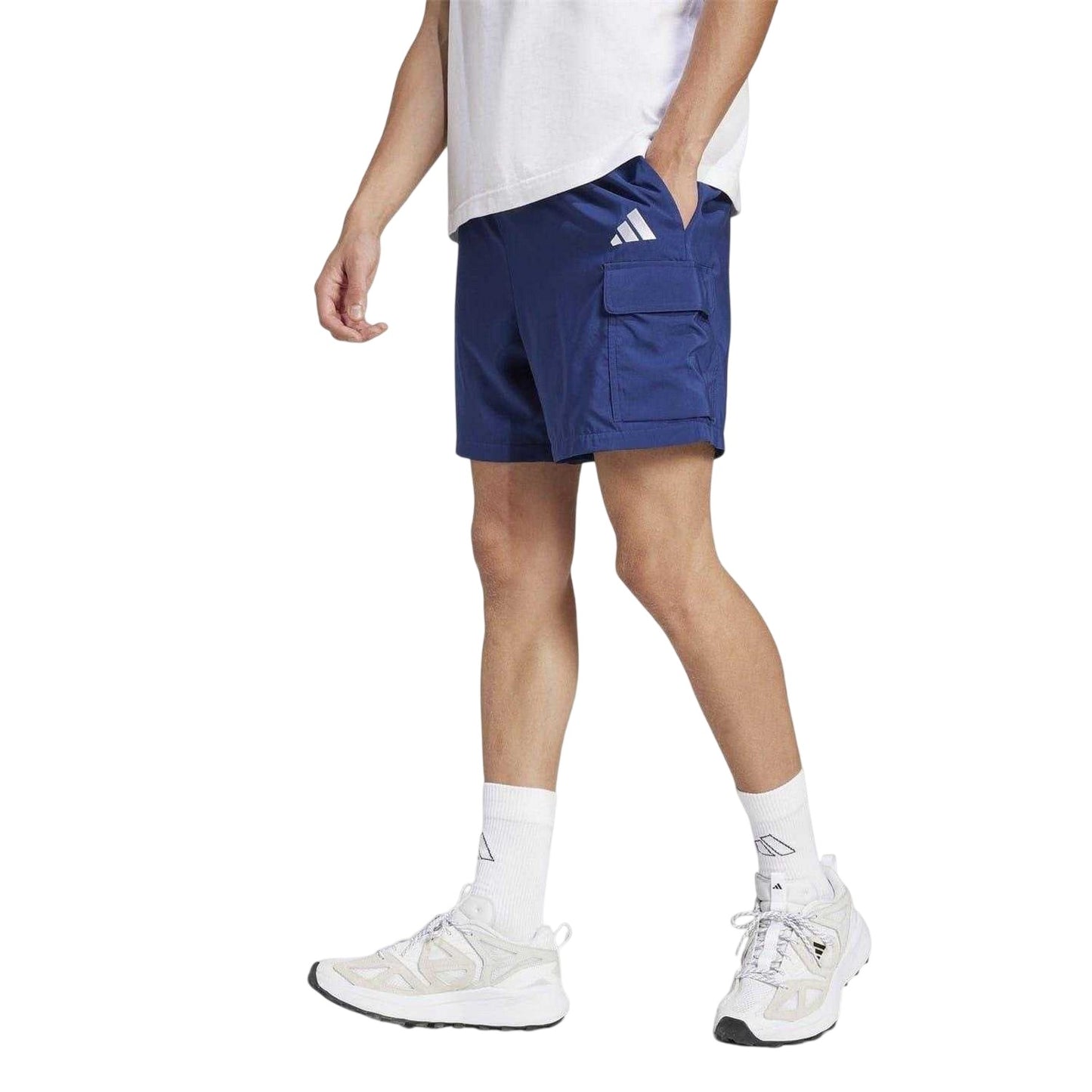 Dark Blue-White - Side - Adidas Mens Essentials Relaxed Fit Cargo Shorts