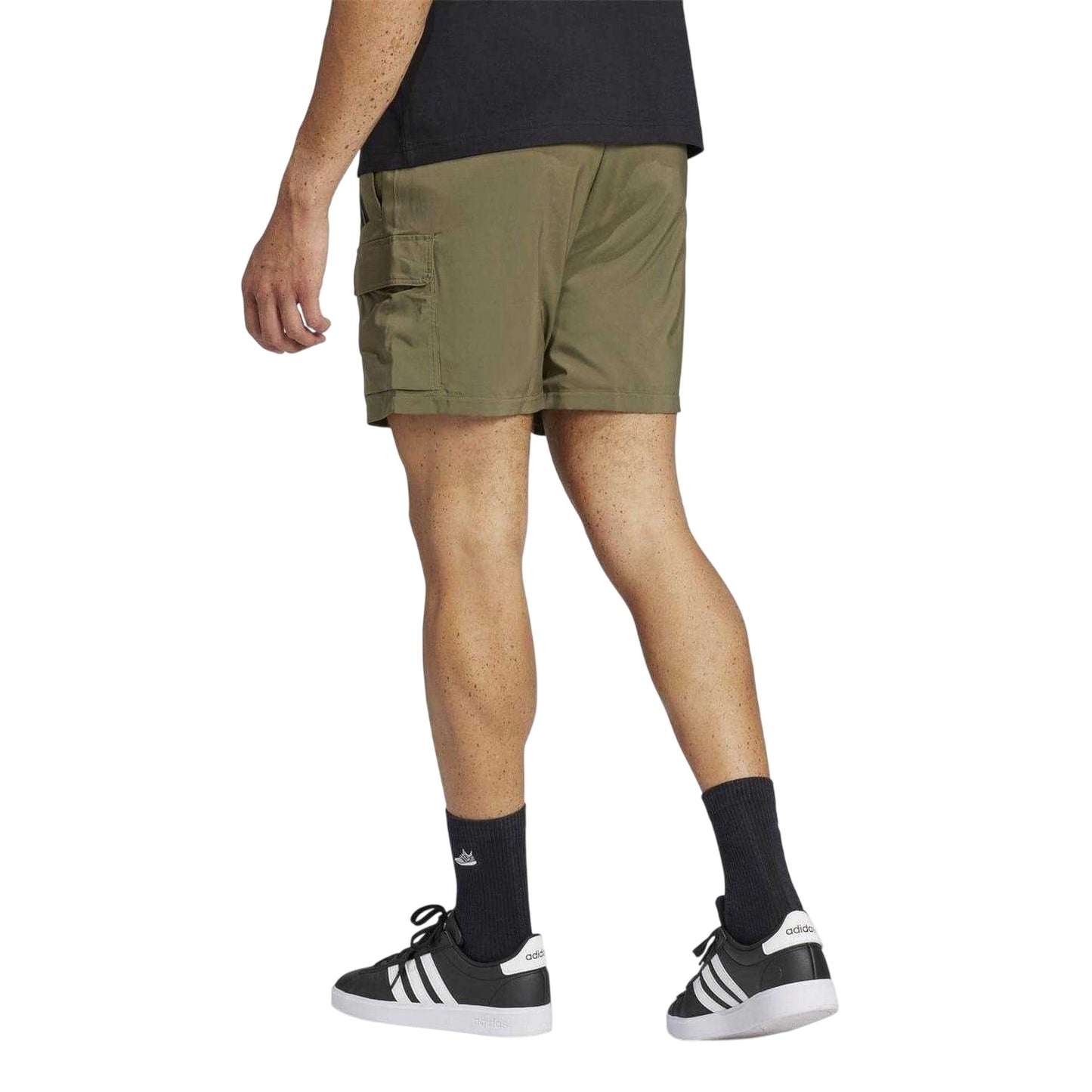 Olive-Black - Back - Adidas Mens Essentials Relaxed Fit Cargo Shorts