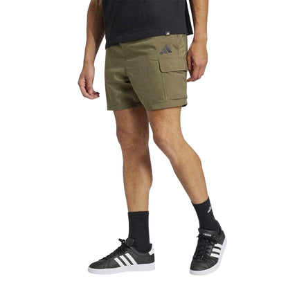 Olive-Black - Side - Adidas Mens Essentials Relaxed Fit Cargo Shorts