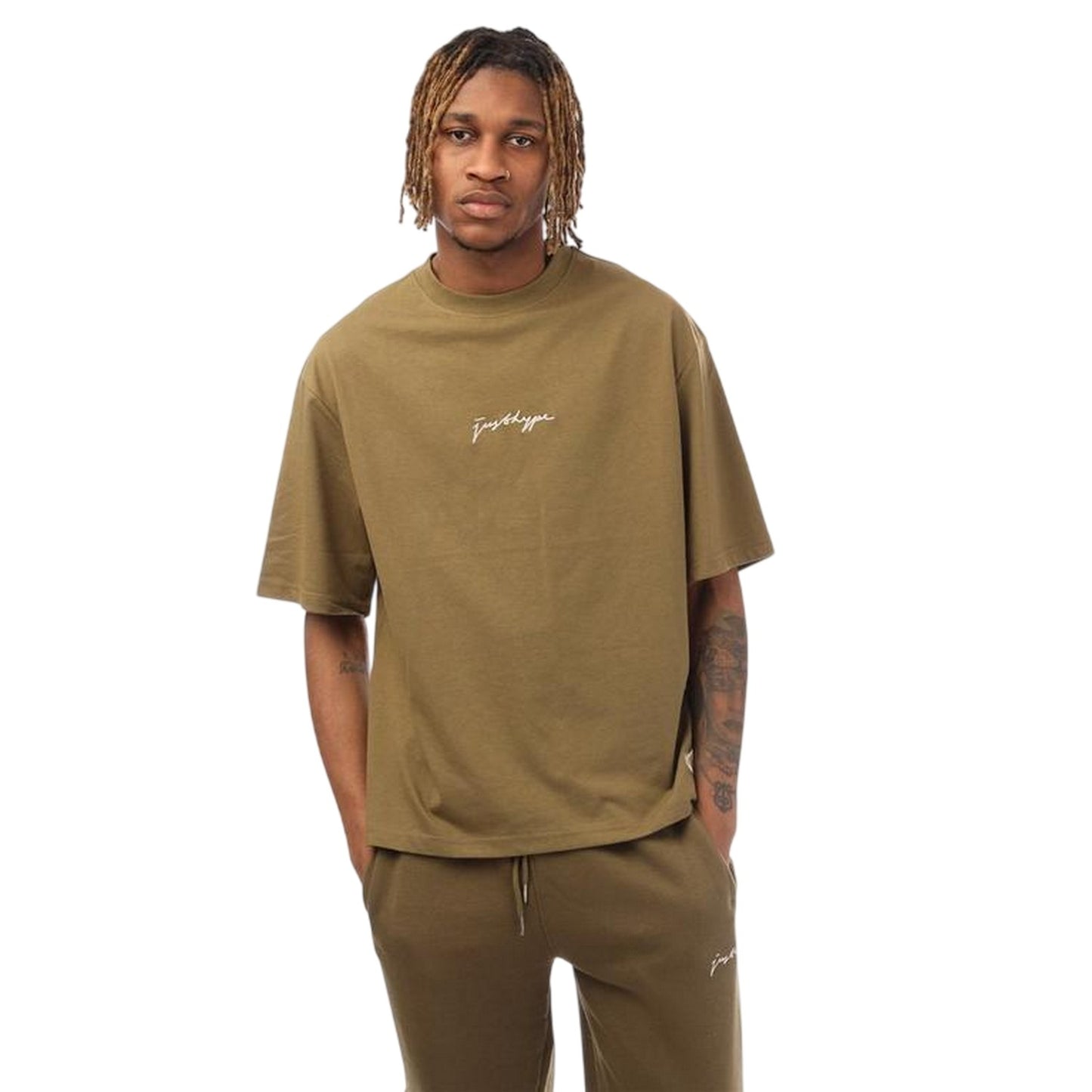 Olive - Front - Hype Mens Signature Logo Oversized T-Shirt