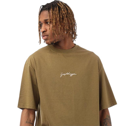 Olive - Side - Hype Mens Signature Logo Oversized T-Shirt
