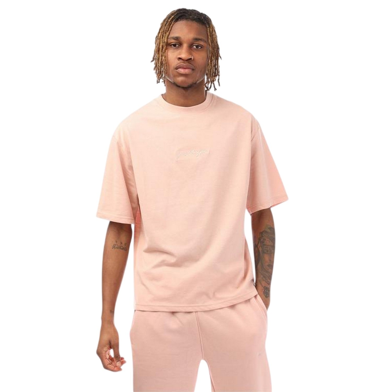 Pink - Front - Hype Mens Signature Logo Oversized T-Shirt