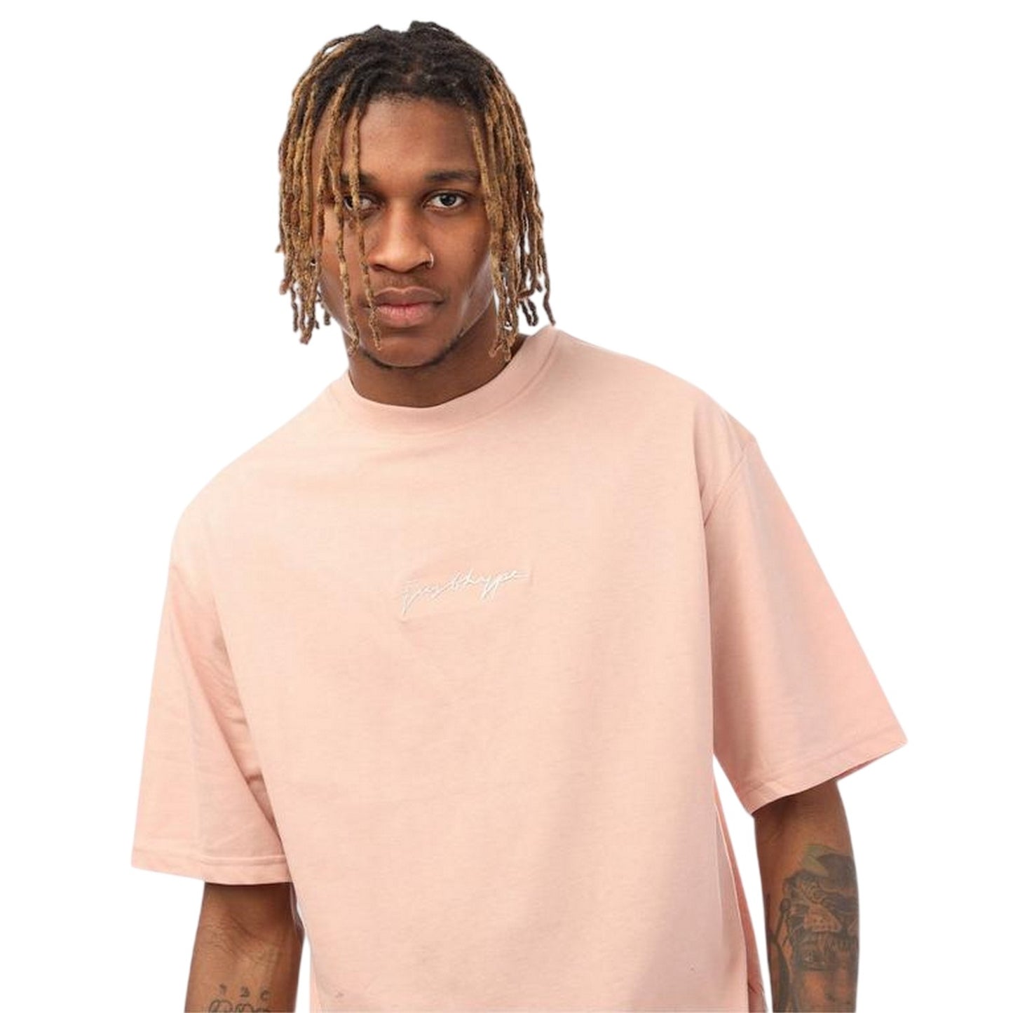 Pink - Side - Hype Mens Signature Logo Oversized T-Shirt
