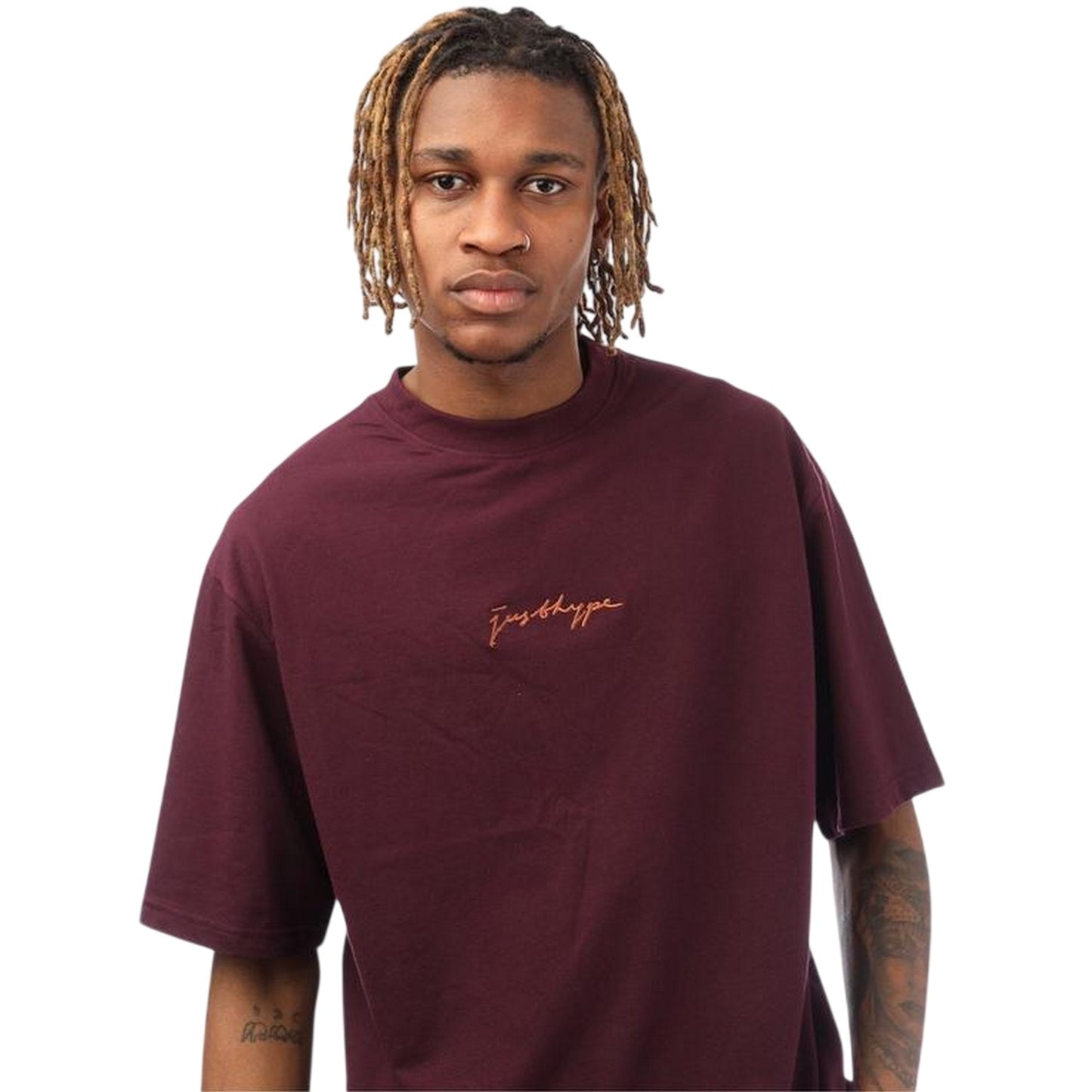 Purple - Side - Hype Mens Signature Logo Oversized T-Shirt