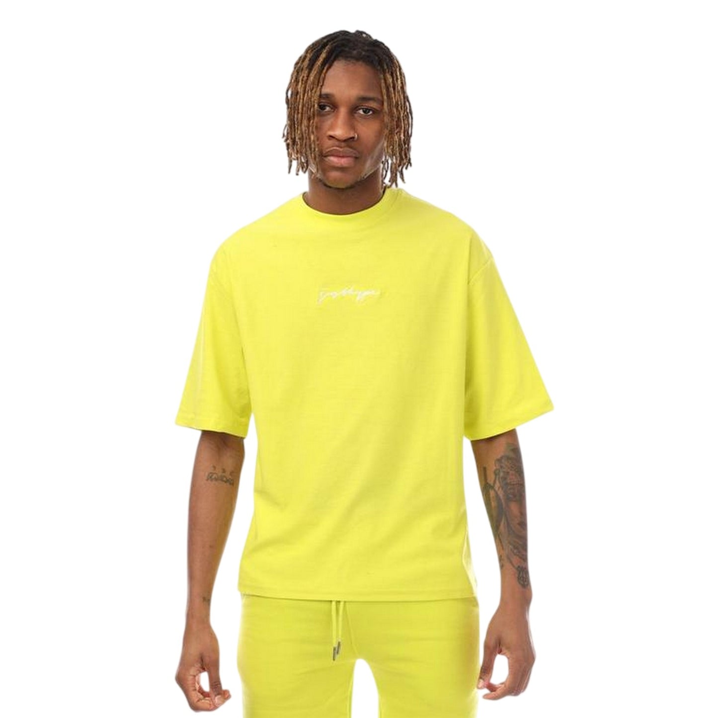 Lime - Front - Hype Mens Signature Logo Oversized T-Shirt