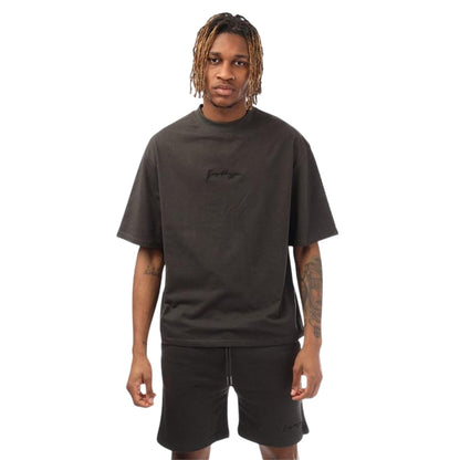 Black - Front - Hype Mens Signature Logo Oversized T-Shirt