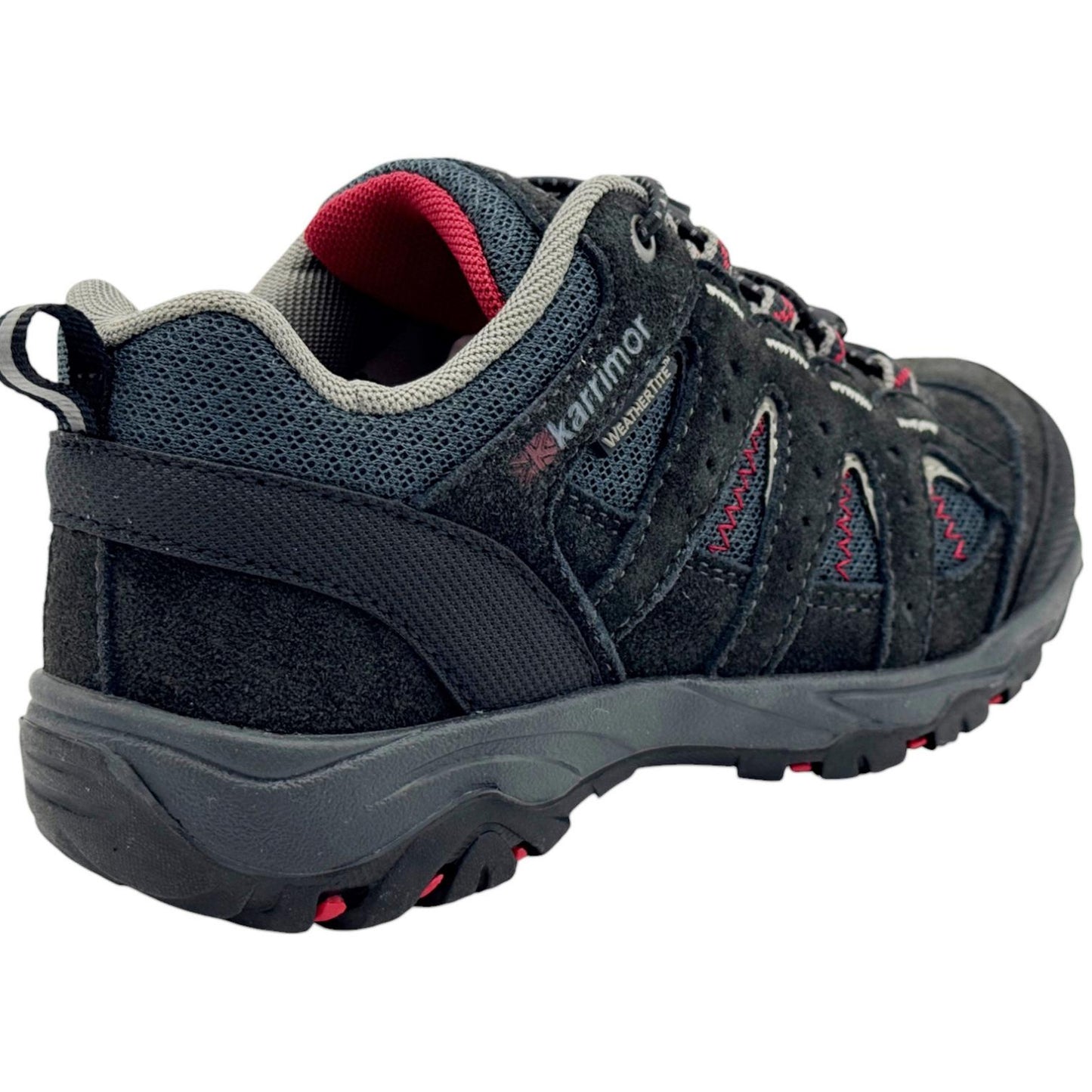 Black-Red - Back - Karrimor Childrens-Kids Mount Leather Waterproof Walking Shoes