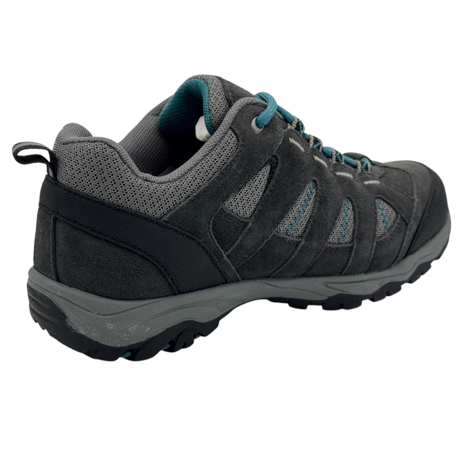 Grey-Teal - Back - Karrimor Childrens-Kids Mount Leather Waterproof Walking Shoes