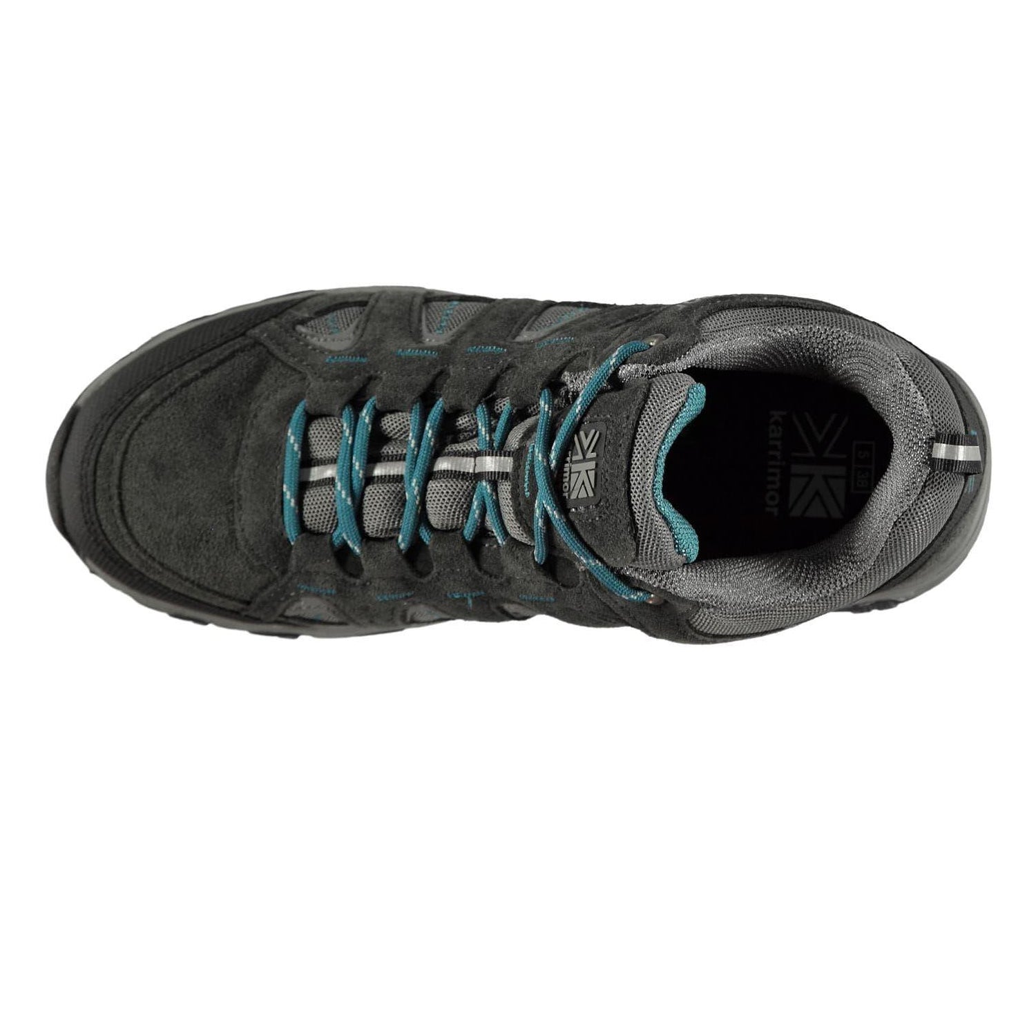 Grey-Teal - Side - Karrimor Childrens-Kids Mount Leather Waterproof Walking Shoes