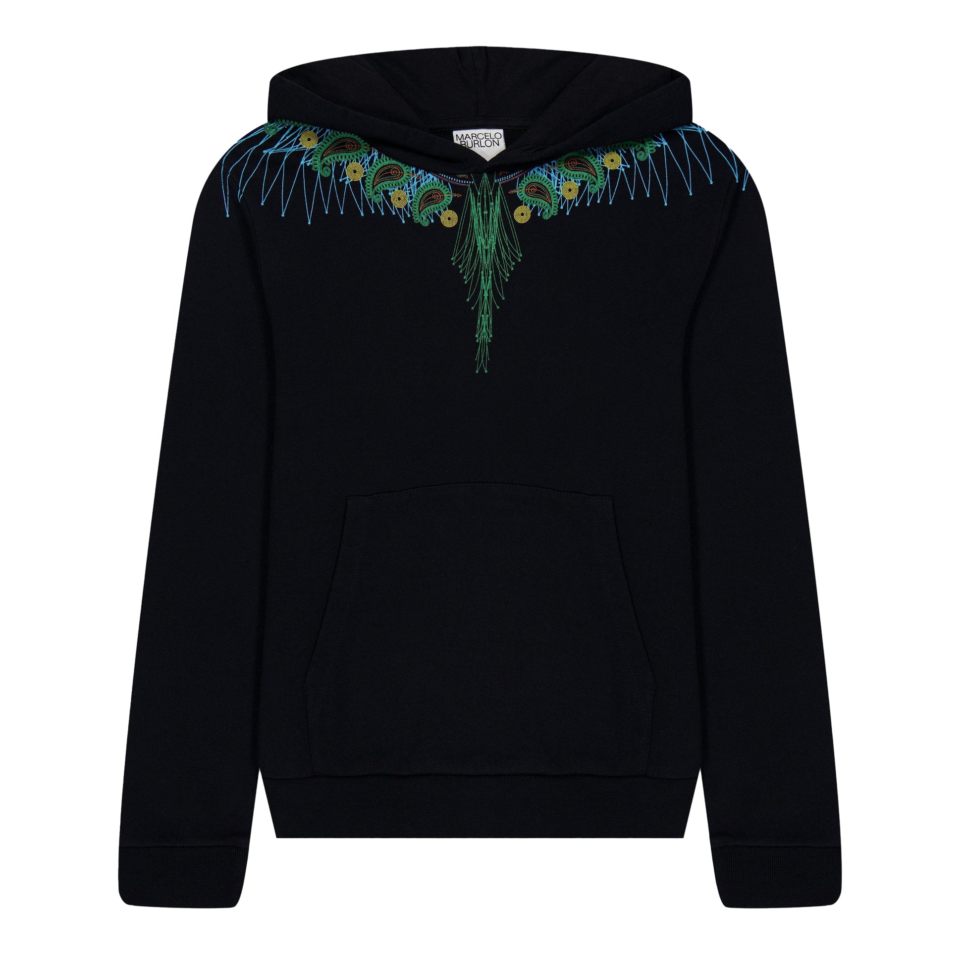 Black-Green - Front - Marcelo Burlon Childrens-Kids Bandana Wings Hoodie