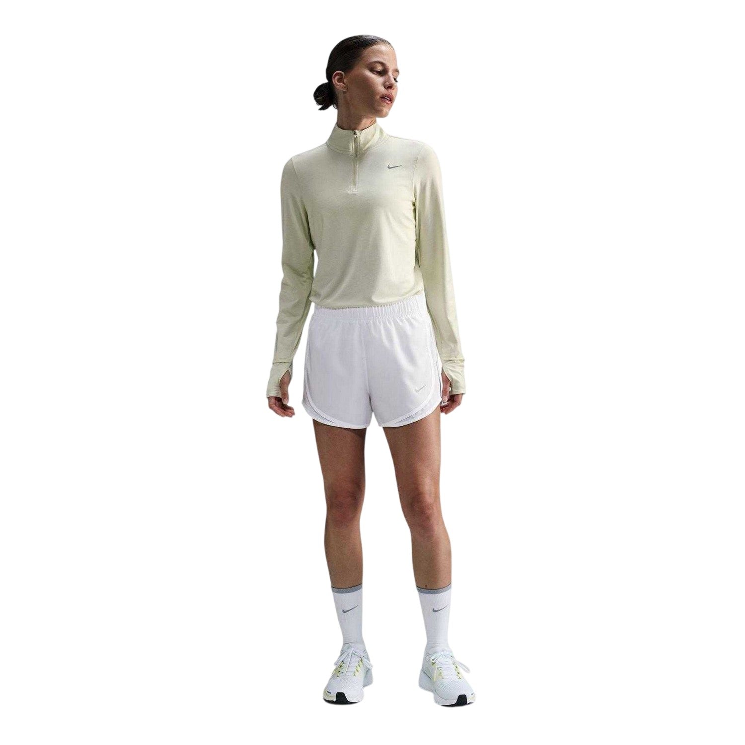 White - Side - Nike Womens-Ladies Tempo Dri-FIT Mid Rise Running Shorts