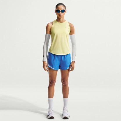 Blue - Close up - Nike Womens-Ladies Tempo Dri-FIT Mid Rise Running Shorts