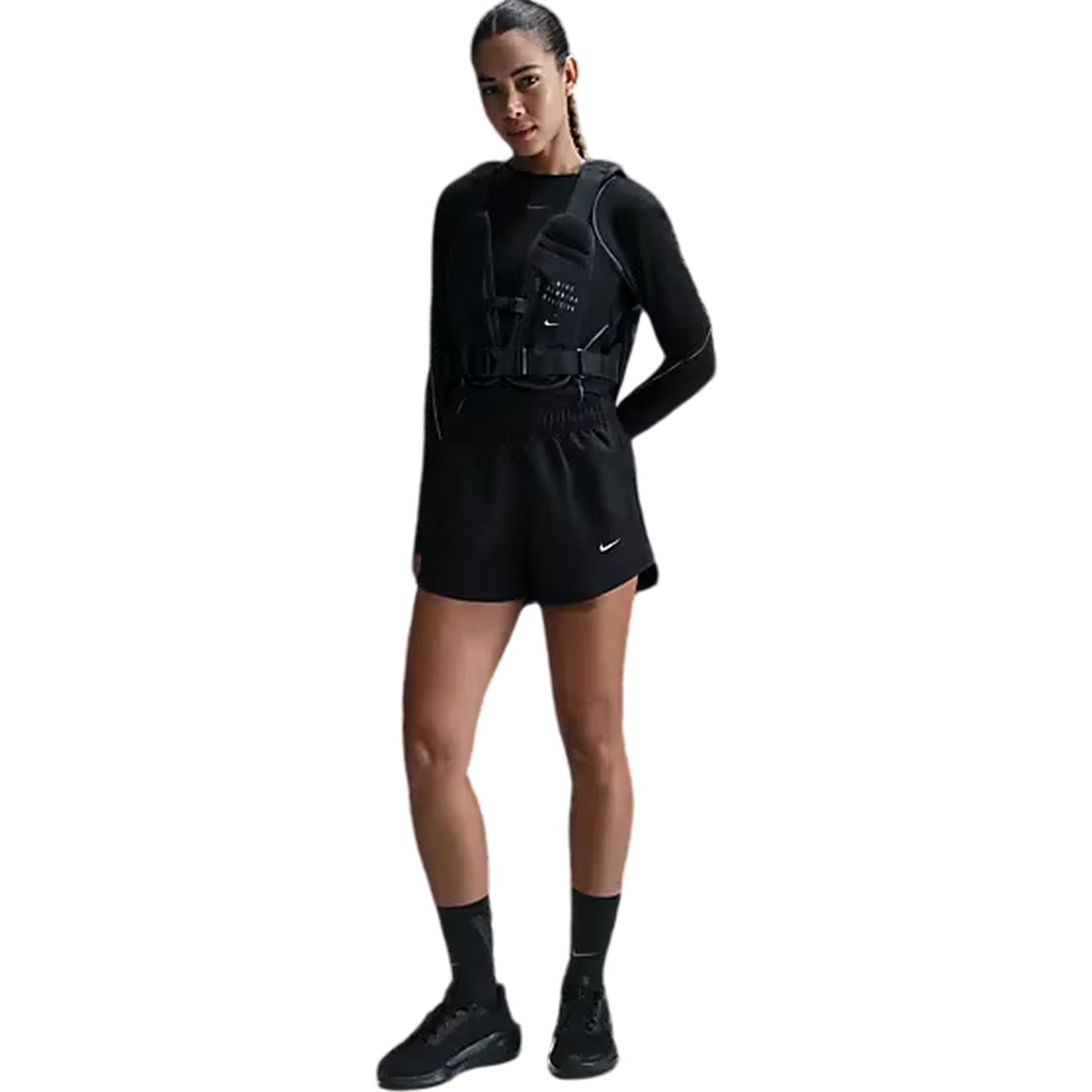 Black - Side - Nike Womens-Ladies Tempo Dri-FIT Mid Rise Running Shorts