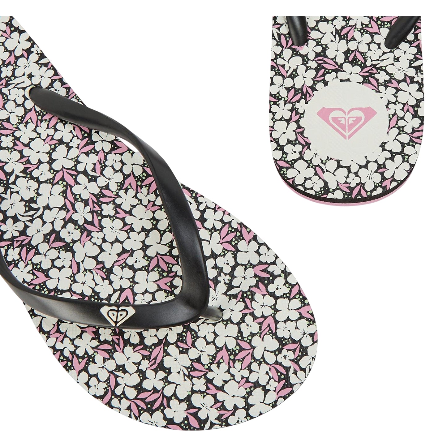 Black-White - Side - Roxy Womens-Ladies Open Toe Beach Flat Flip Flops