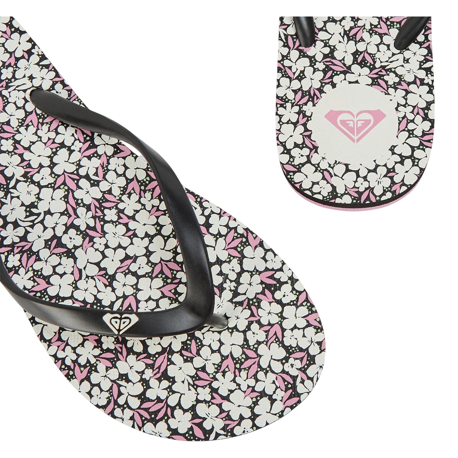 Black-White - Side - Roxy Womens-Ladies Open Toe Beach Flat Flip Flops