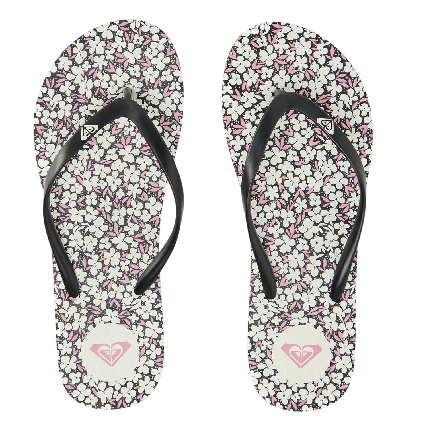 Black-White - Lifestyle - Roxy Womens-Ladies Open Toe Beach Flat Flip Flops