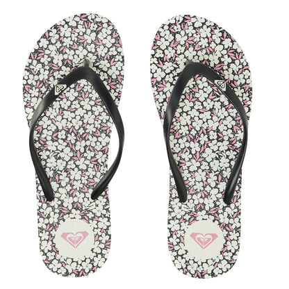 Black-White - Lifestyle - Roxy Womens-Ladies Open Toe Beach Flat Flip Flops