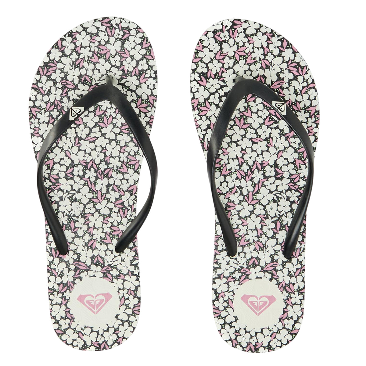 Black-White - Lifestyle - Roxy Womens-Ladies Open Toe Beach Flat Flip Flops