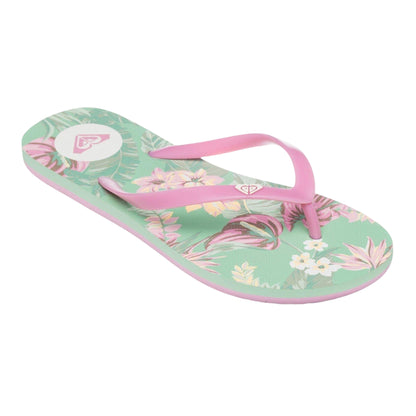 Green-Pink - Front - Roxy Womens-Ladies Open Toe Beach Flat Flip Flops