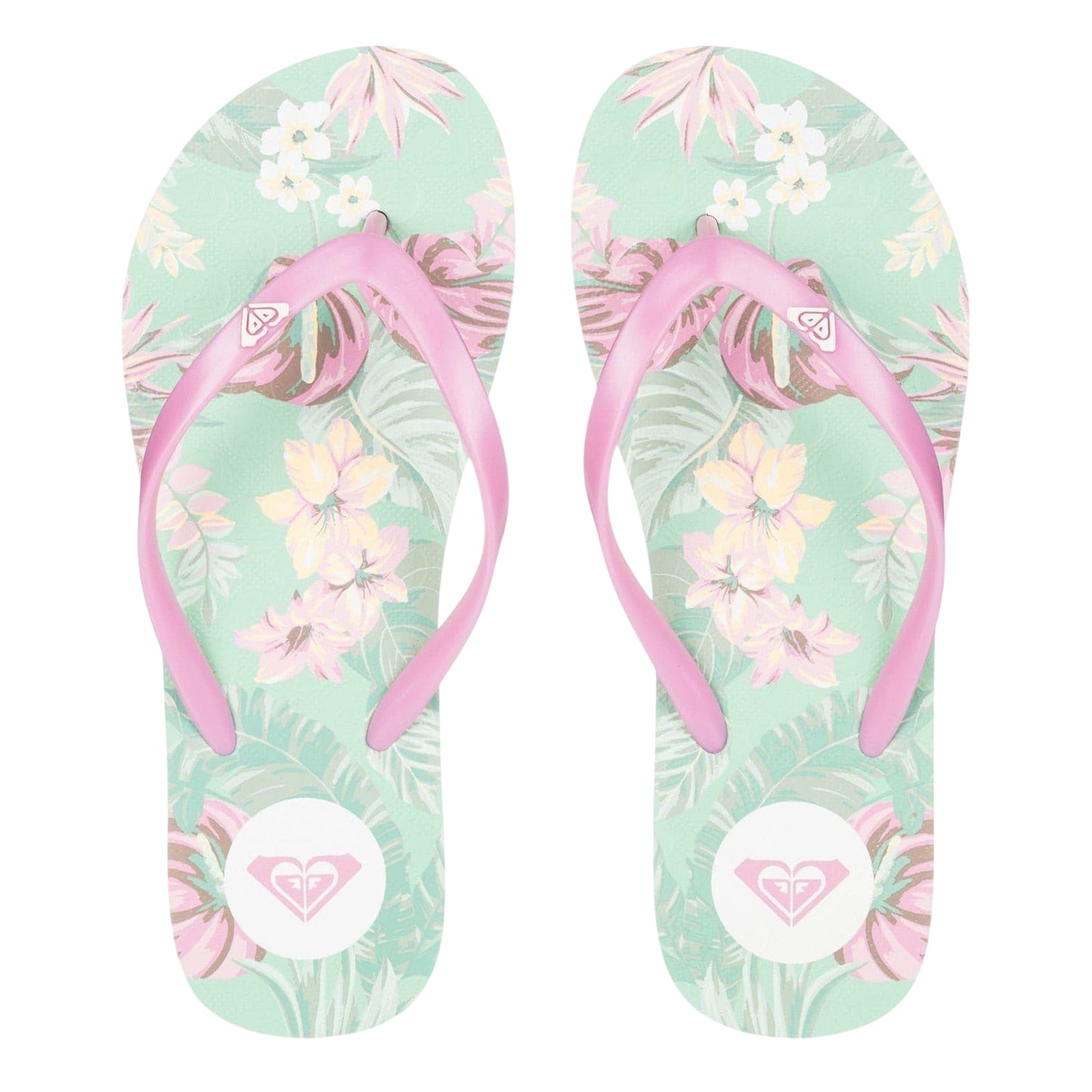 Green-Pink - Side - Roxy Womens-Ladies Open Toe Beach Flat Flip Flops
