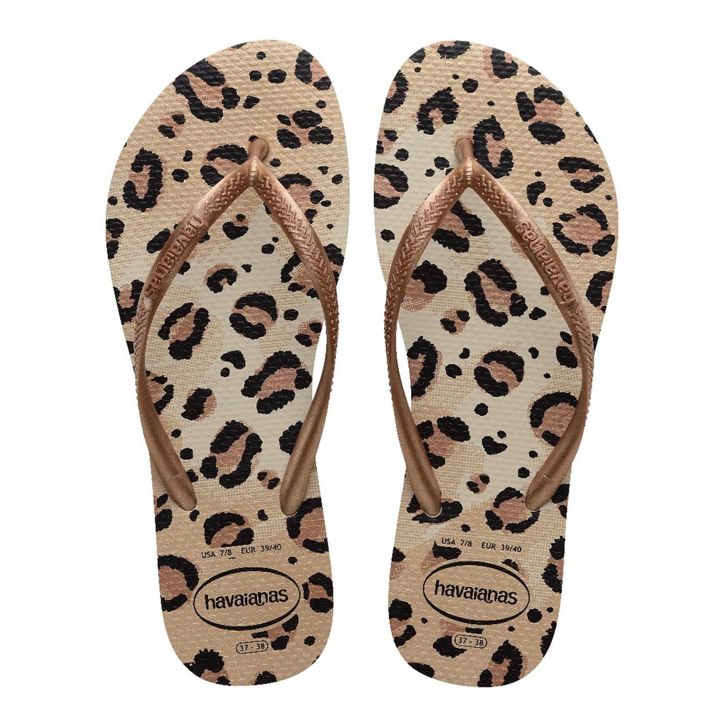 Sand-Leopard - Front - Havaianas Womens-Ladies Slim Flip Flops