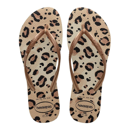 Sand-Leopard - Front - Havaianas Womens-Ladies Slim Flip Flops