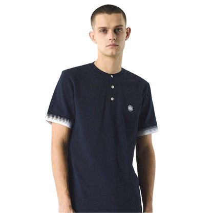 Navy - Side - Pretty Green Mens Henley Regular T-Shirt