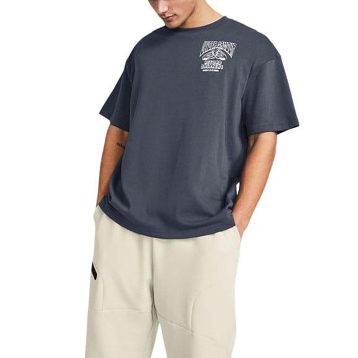 Grey - Side - Under Armour Mens Recordbreaker Heavyweight T-Shirt