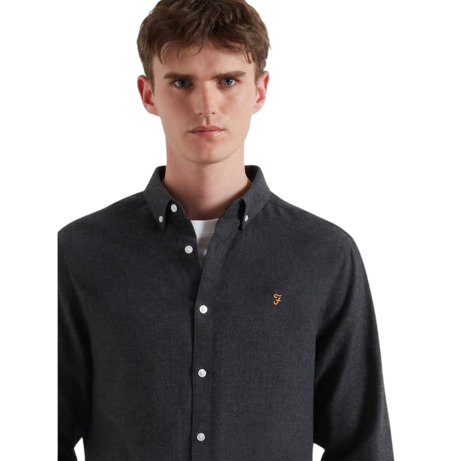 Charcoal - Side - Farah Mens Milners Oxford Long-Sleeved Button-Down Shirt