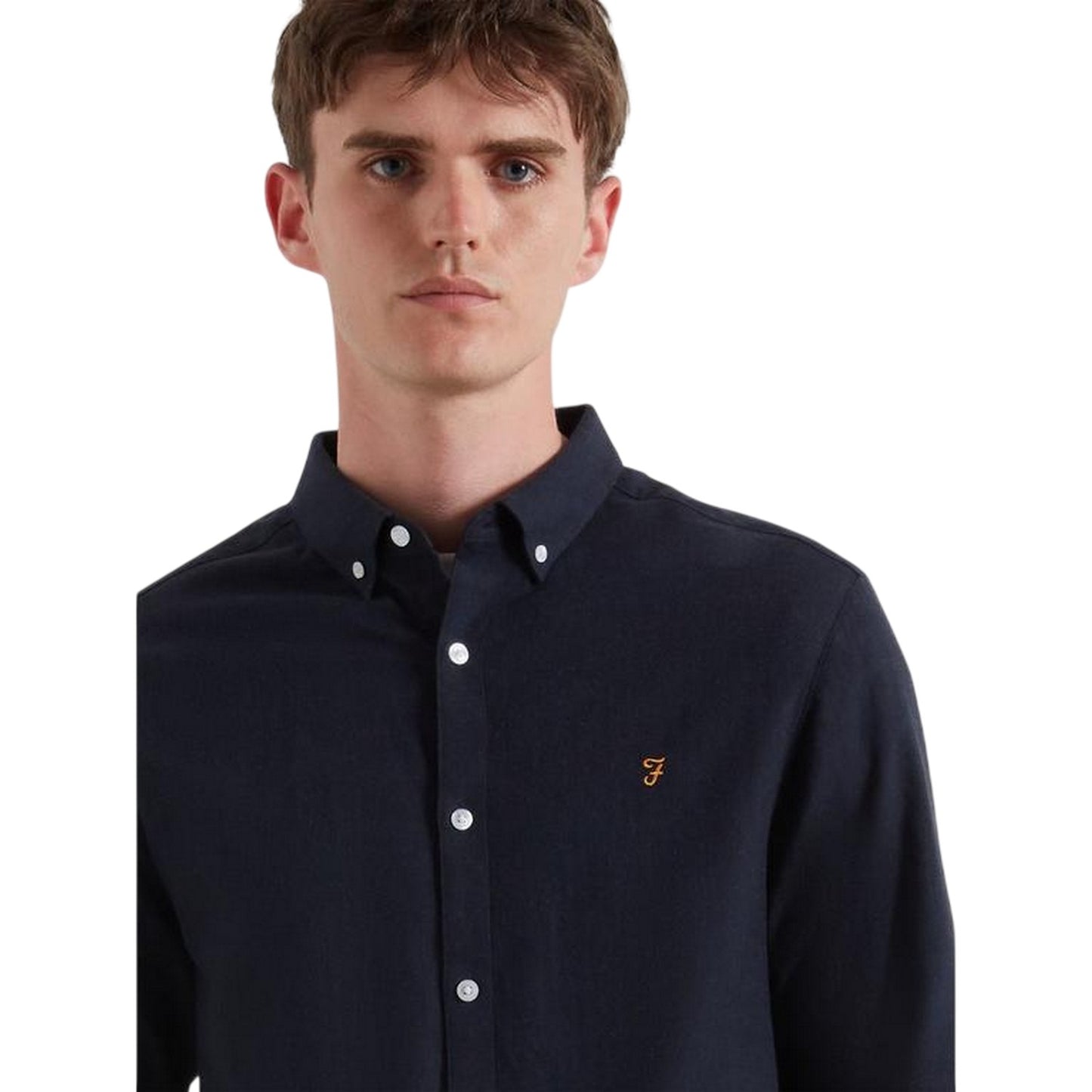 Navy Marl Marl - Side - Farah Mens Milners Oxford Long-Sleeved Button-Down Shirt
