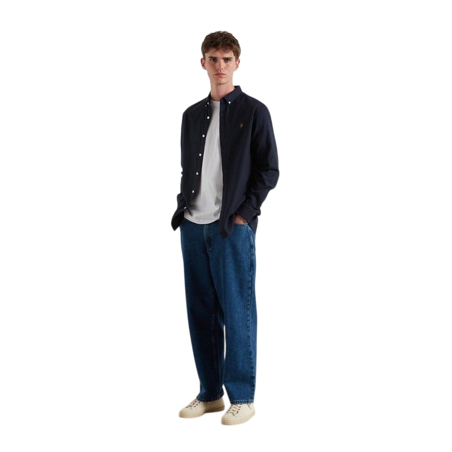 Navy Marl Marl - Lifestyle - Farah Mens Milners Oxford Long-Sleeved Button-Down Shirt