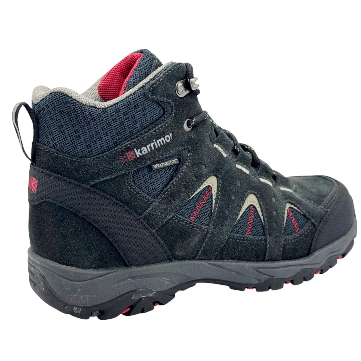 Black-Red - Back - Karrimor Childrens-Kids Mount Leather Walking Shoes