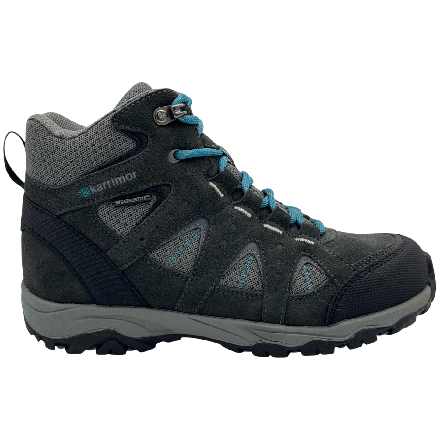 Grey-Teal - Front - Karrimor Childrens-Kids Mount Leather Walking Shoes